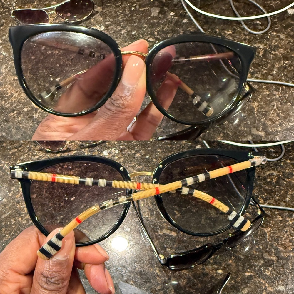 Burberry Black Cat-Eye Sunglasses with Signature Check Temples